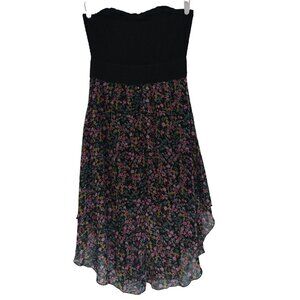 BONO Strapless floral print dress with black neckline and asymmetric hem Size L
